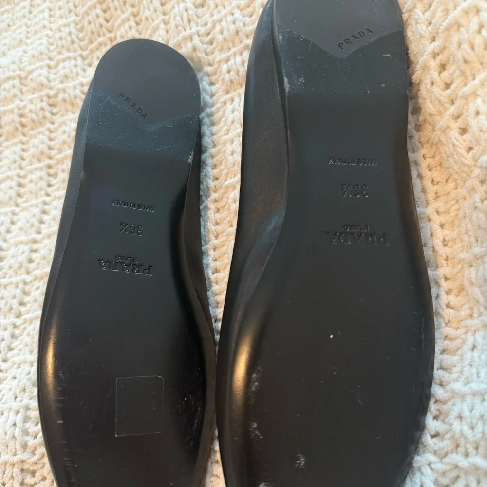 Prada Black Leather Ballet Flats with Triangle Logo - Picture 5 of 6